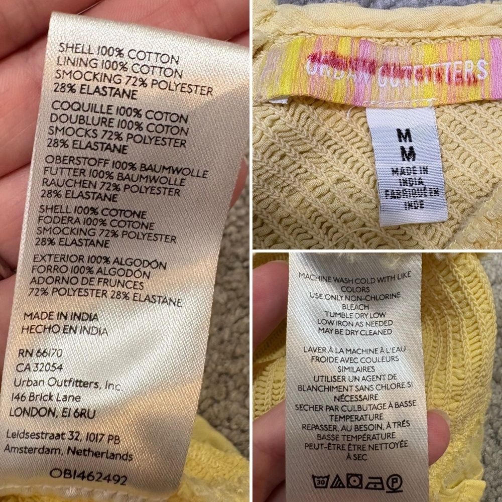 Urban Outfitters Butter Yellow Smocked Ruffle Crop Top Size M - Picture 10 of 10
